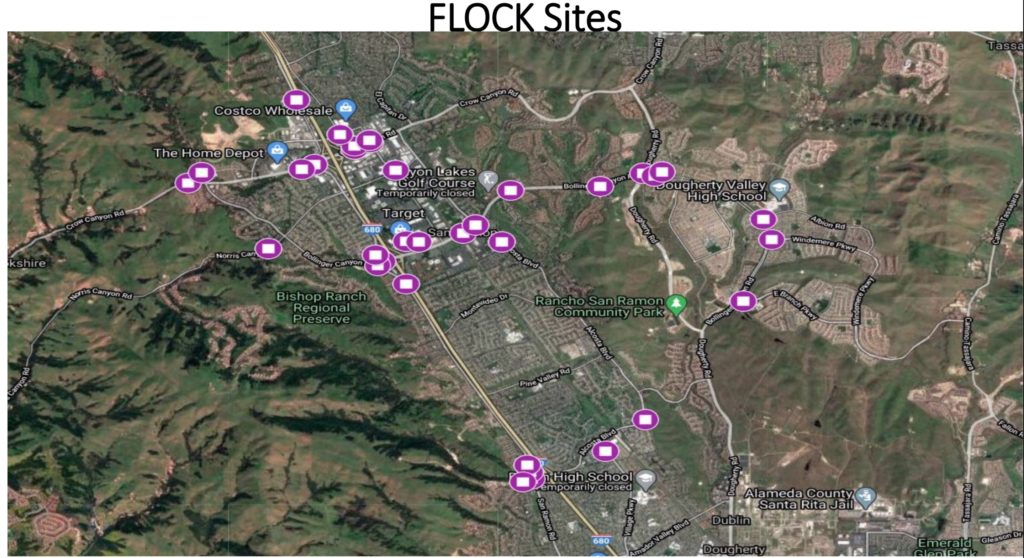 Map of proposed Flock Safety camera locations in San Ramon.